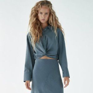 ZARA Flowy Knotted Cuff Sleeve Shirt